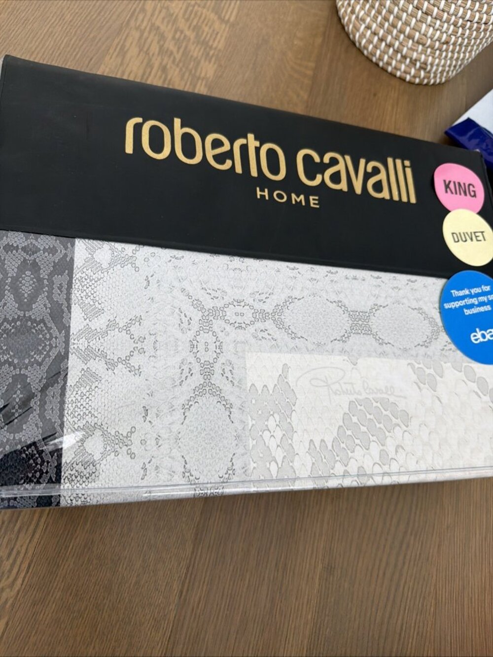 Roberto Cavalli King Duvet Cover Sham Set Snakeskin Print Gray Cotton Sateen